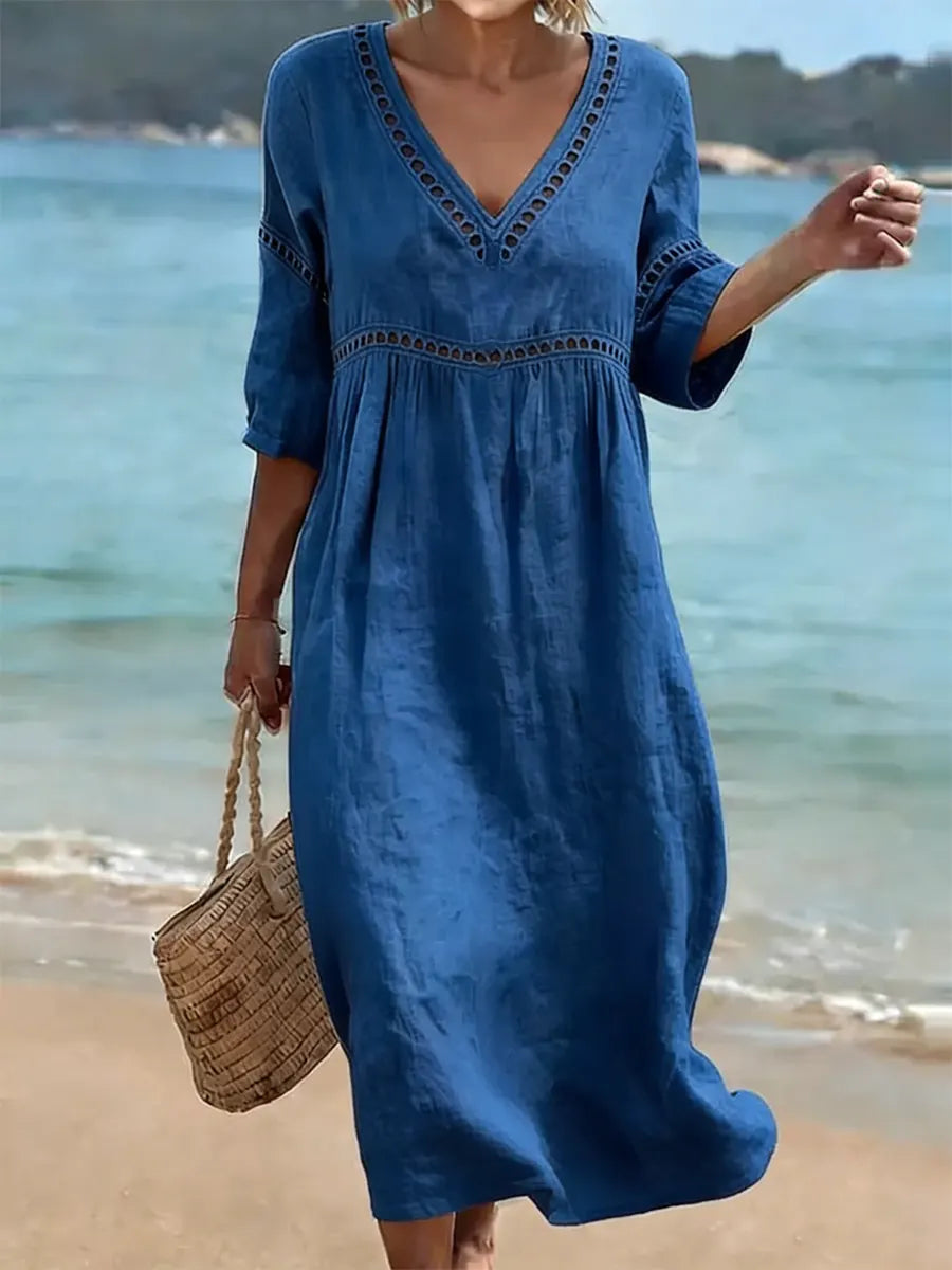 CHIC ROBE MIDI À COL EN V POUR FEMMES
