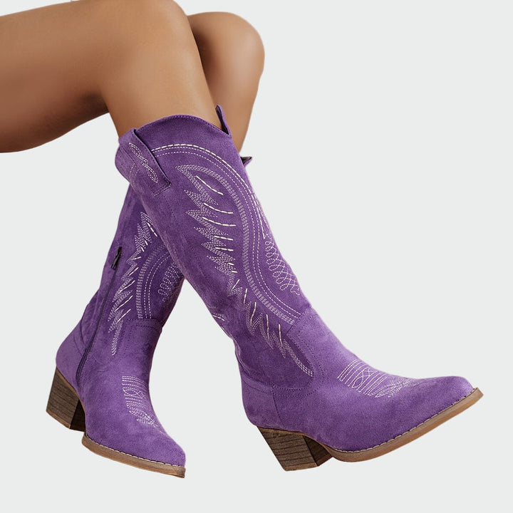 Stylové vyšívané cowboy boty