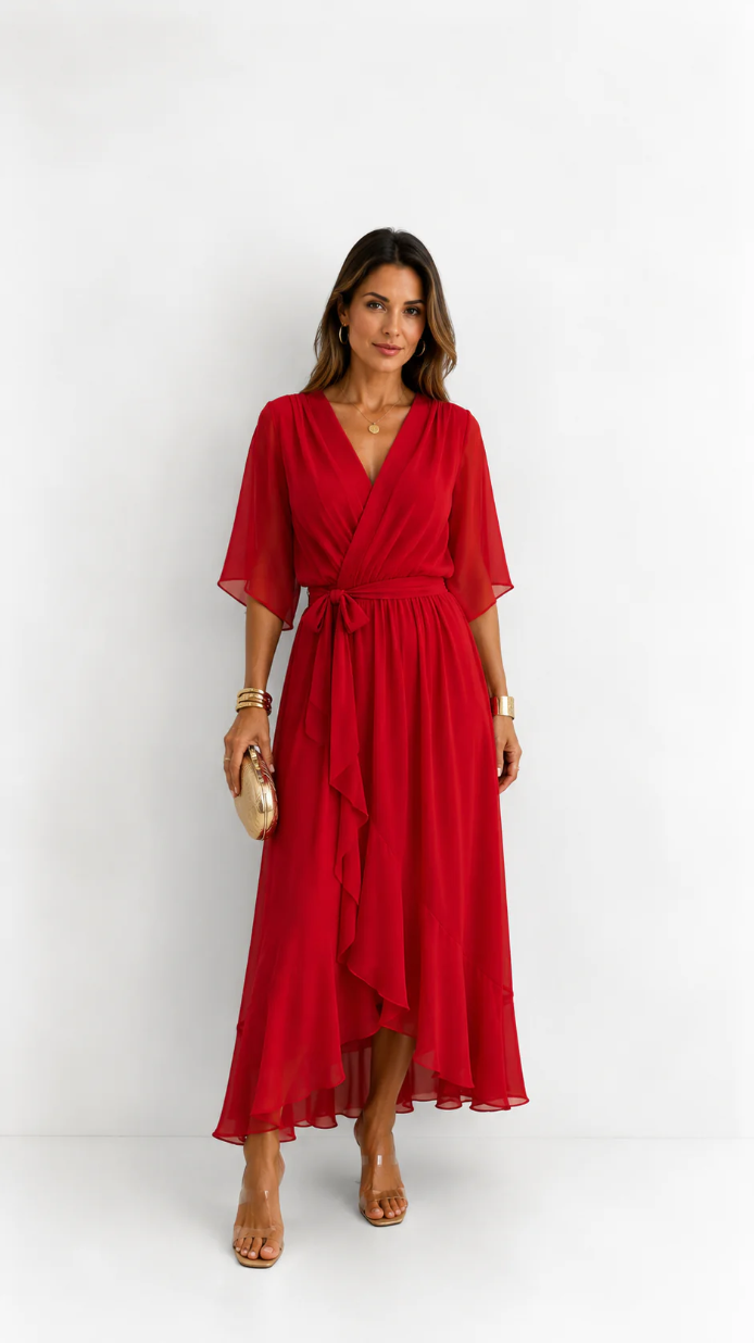 ROBE EN CHIFFON À ENVELOPPER POUR FEMMES