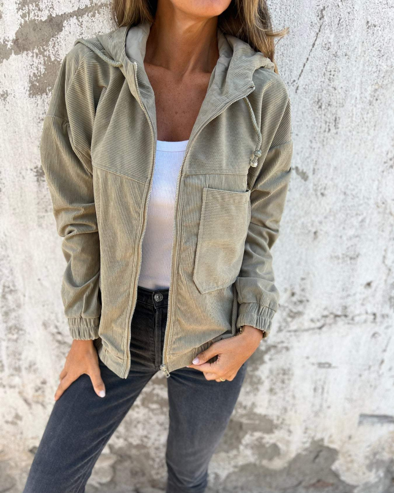 VESTE À CAPUCHE EN VELOURS CÔTELÉ POUR FEMME