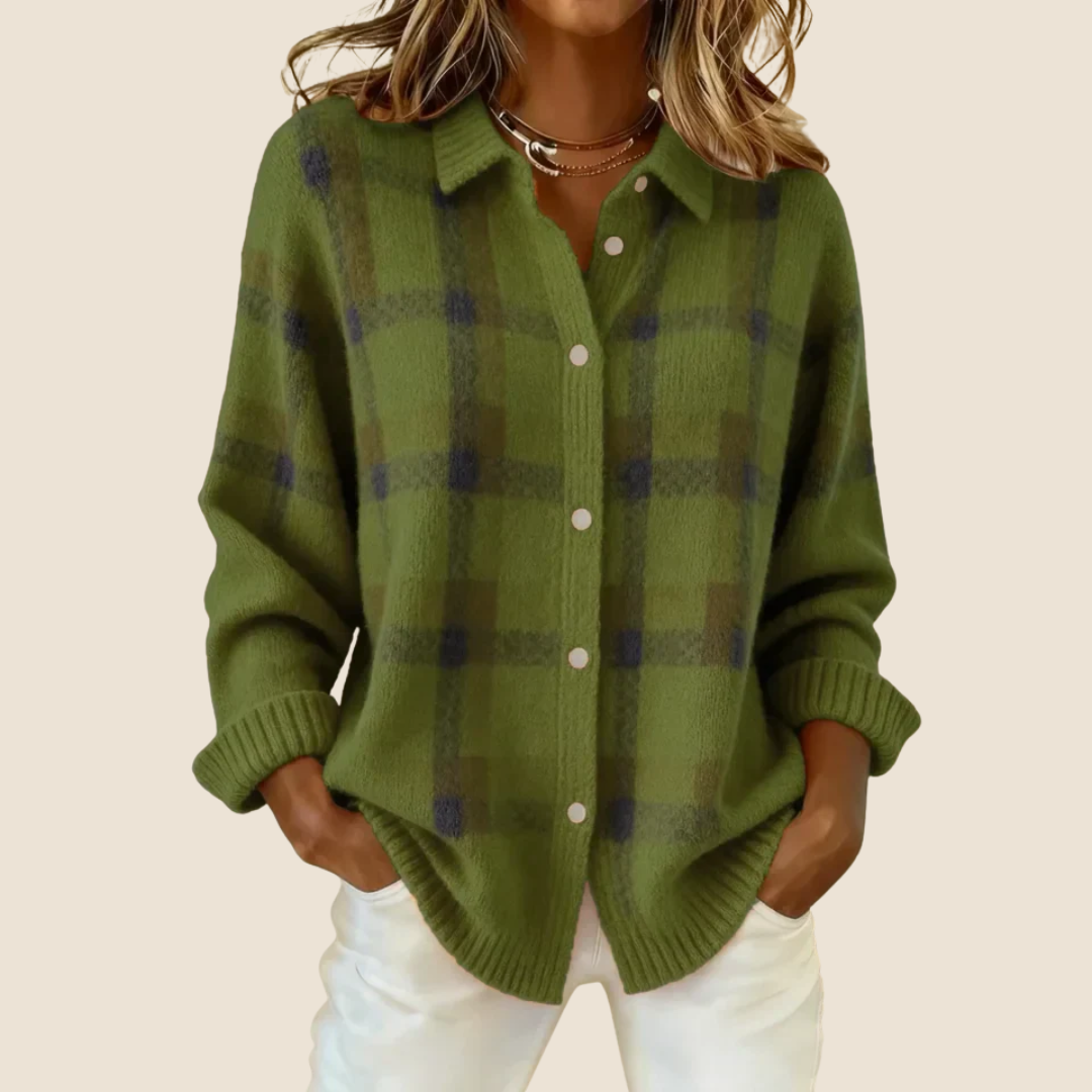 PULL À CARREAUX AVEC COL POUR FEMMES