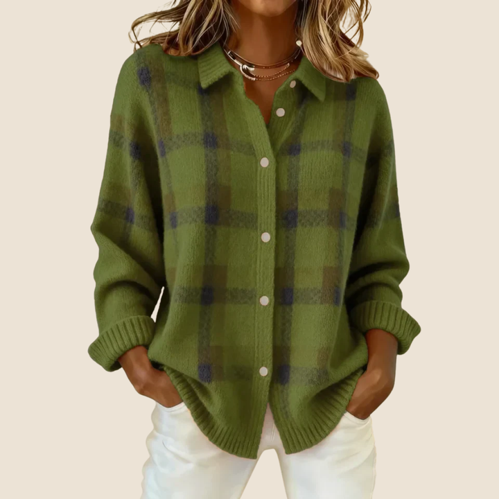 PULL À CARREAUX AVEC COL POUR FEMMES