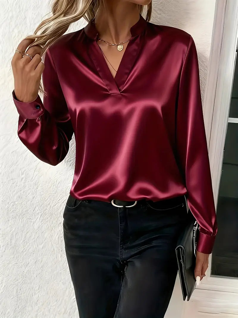BLOUSE SATINÉE COL V POUR FEMMES