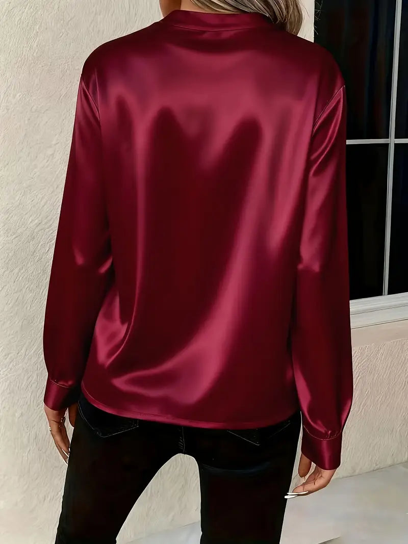 BLOUSE SATINÉE COL V POUR FEMMES
