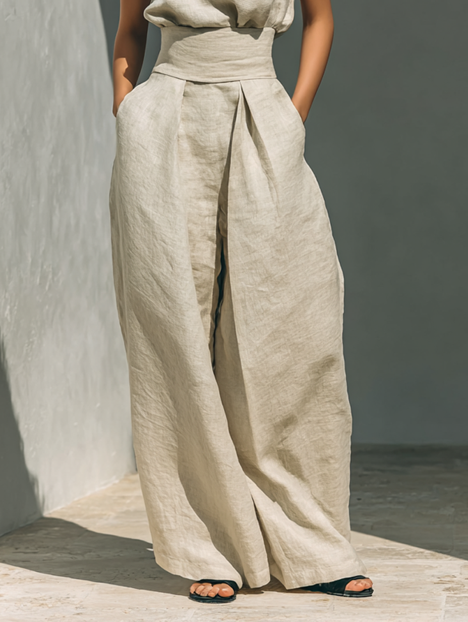 ENSEMBLE PANTALON LARGE EN COTON POUR FEMME
