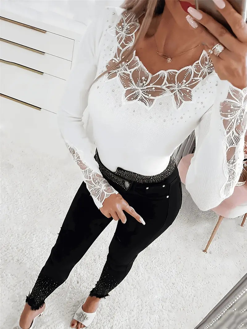 HAUT COL V EN DENTELLE POUR FEMMES
