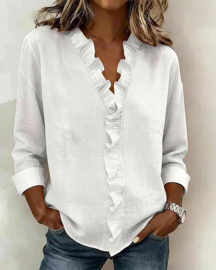 BLOUSE À COL VOLANTÉ EN V POUR FEMMES