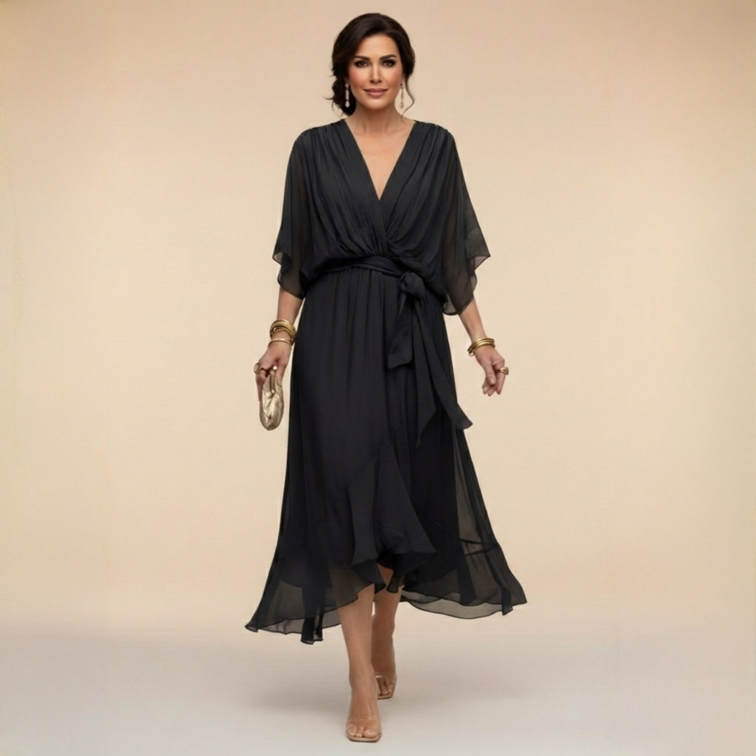 ROBE EN MOUSSELINE À COL V POUR FEMME