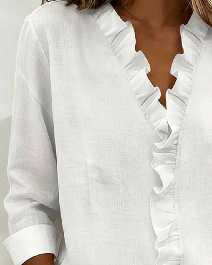 BLOUSE À COL VOLANTÉ EN V POUR FEMMES