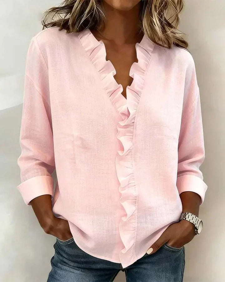 BLOUSE À COL VOLANTÉ EN V POUR FEMMES
