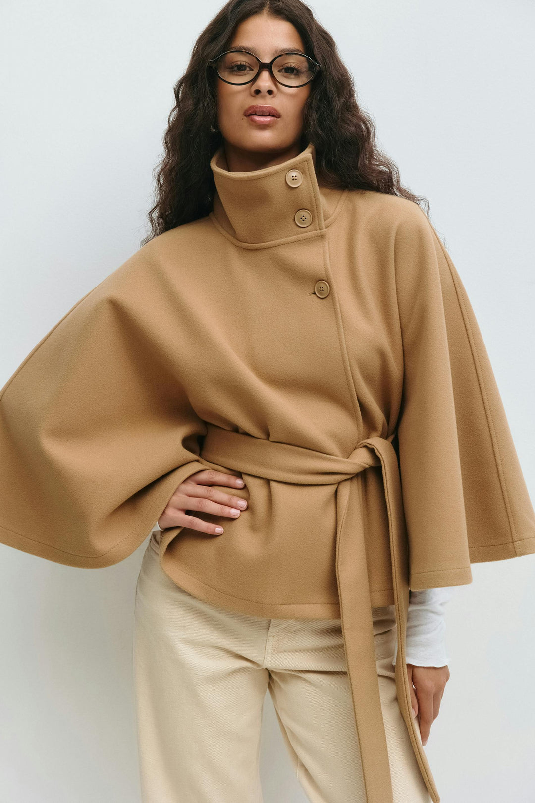 MANTEAU CAPE À CEINTURE POUR FEMMES