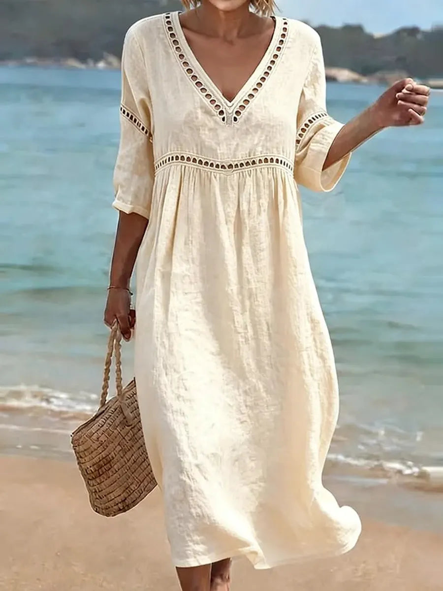 CHIC ROBE MIDI À COL EN V POUR FEMMES
