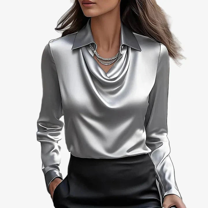 BLOUSE DRAPÉE COL COWL POUR FEMMES