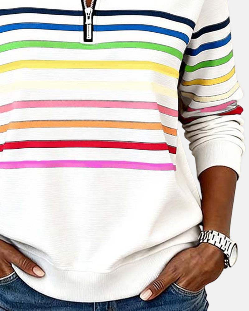 PULL RAYÉ À FERMETURE ÉCLAIR POUR FEMMES