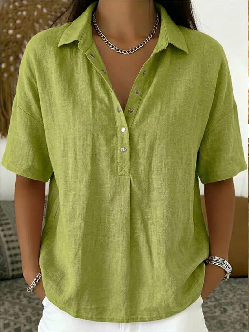 BLOUSE À COL EN V AVEC BOUTONS POUR FEMMES