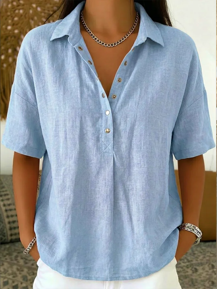BLOUSE À COL EN V AVEC BOUTONS POUR FEMMES