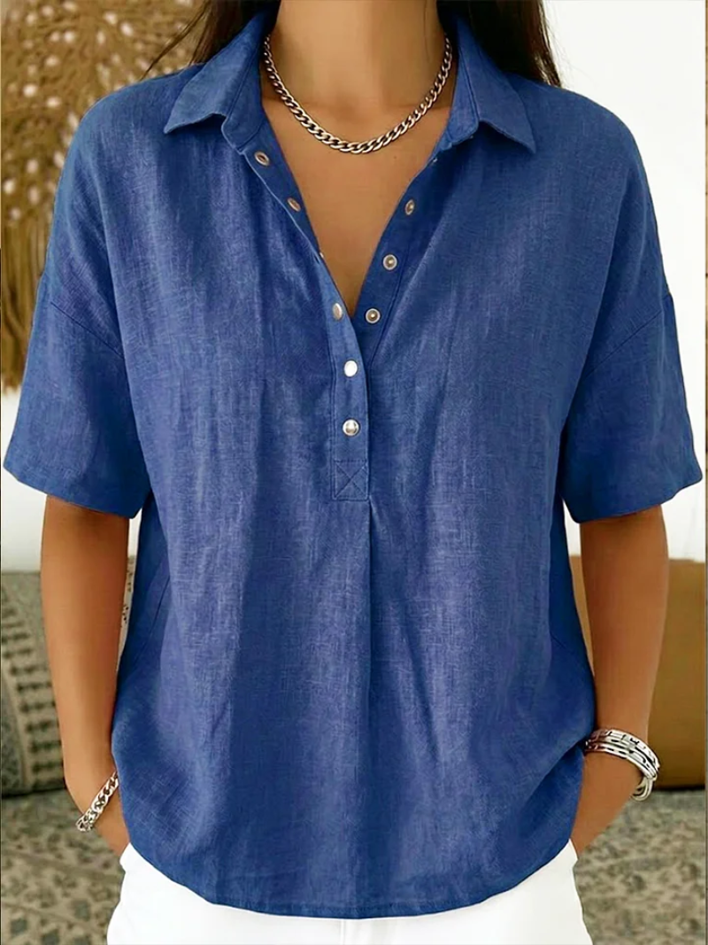 BLOUSE À COL EN V AVEC BOUTONS POUR FEMMES