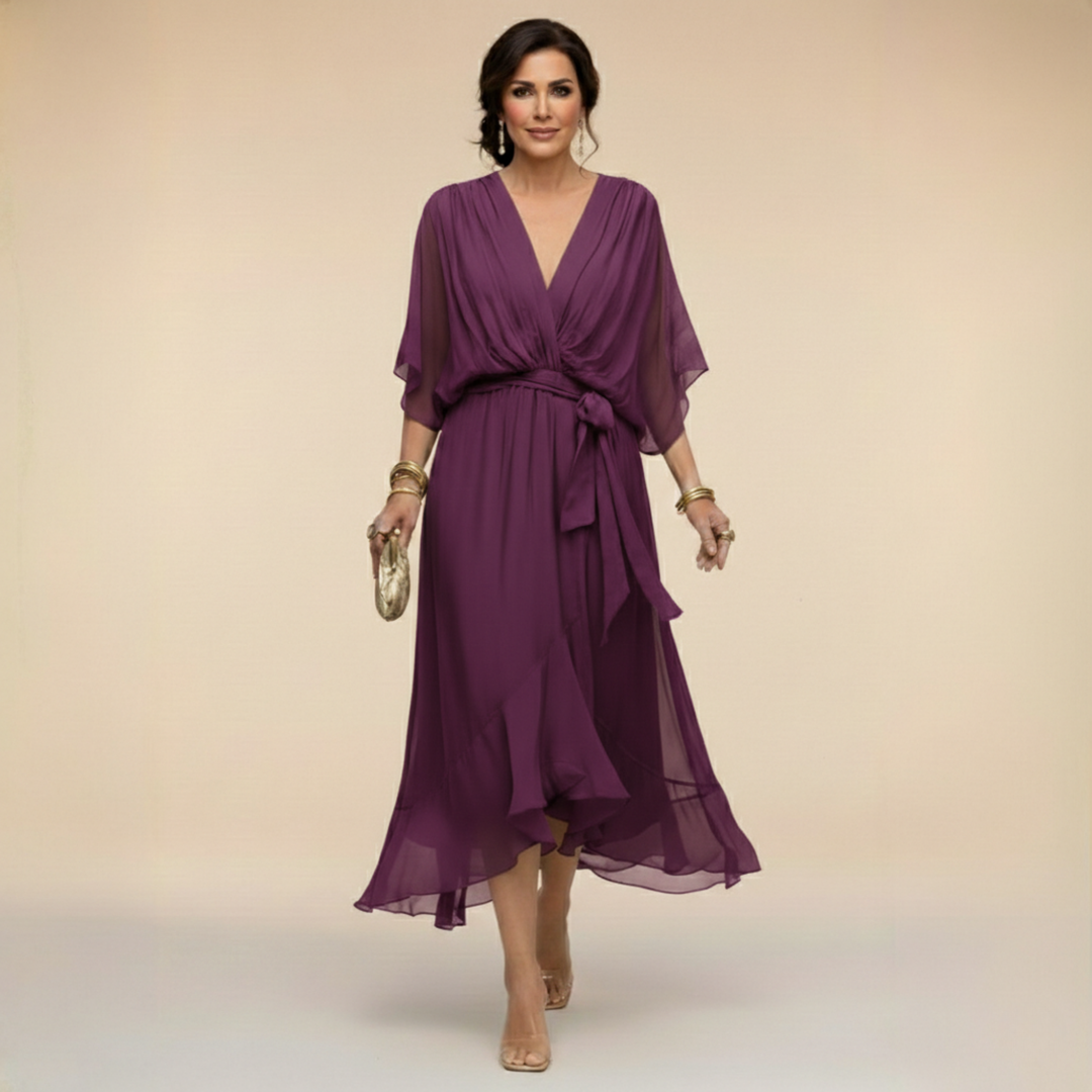 ROBE EN MOUSSELINE À COL V POUR FEMME