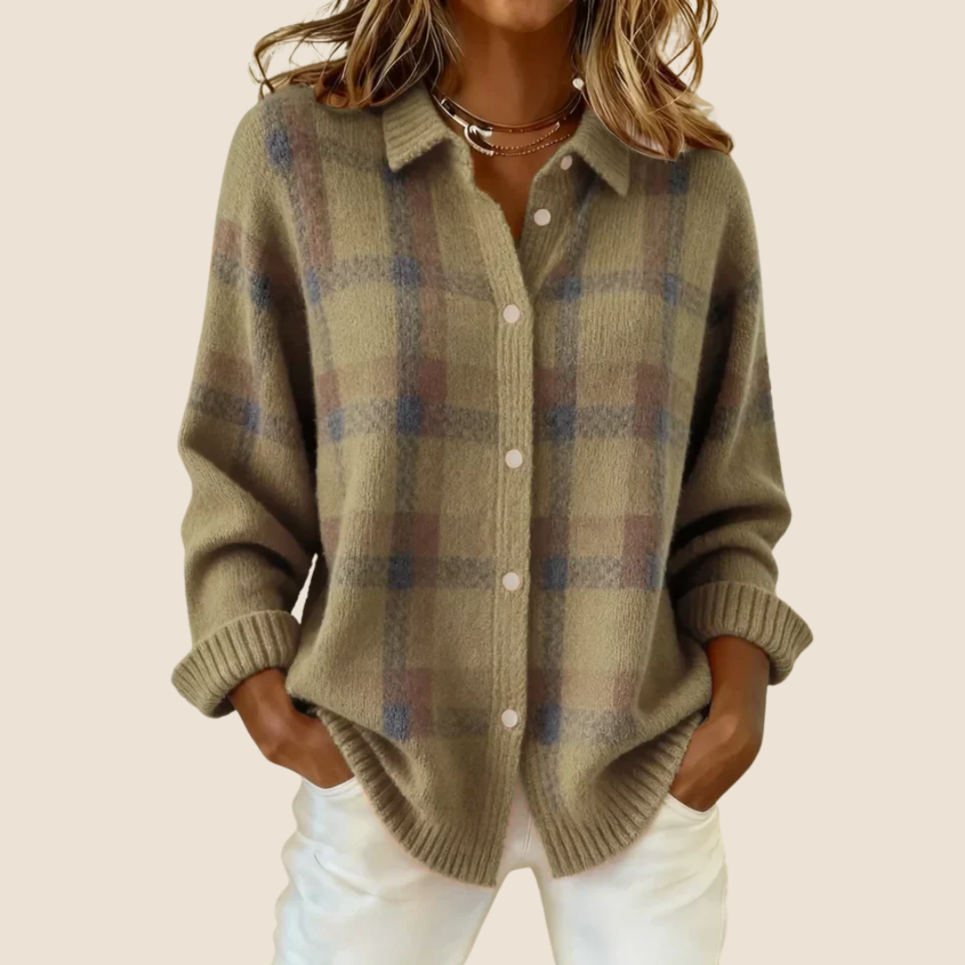 PULL À CARREAUX AVEC COL POUR FEMMES