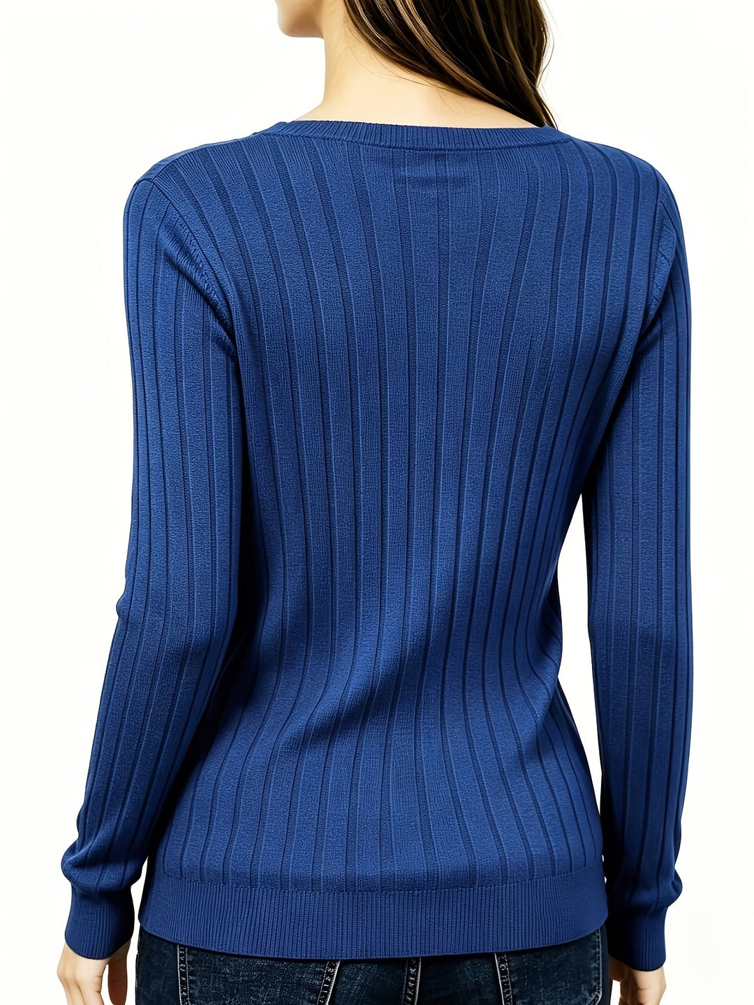 PULL CÔTELÉ COL V POUR FEMMES