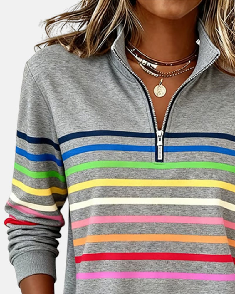 PULL RAYÉ À FERMETURE ÉCLAIR POUR FEMMES