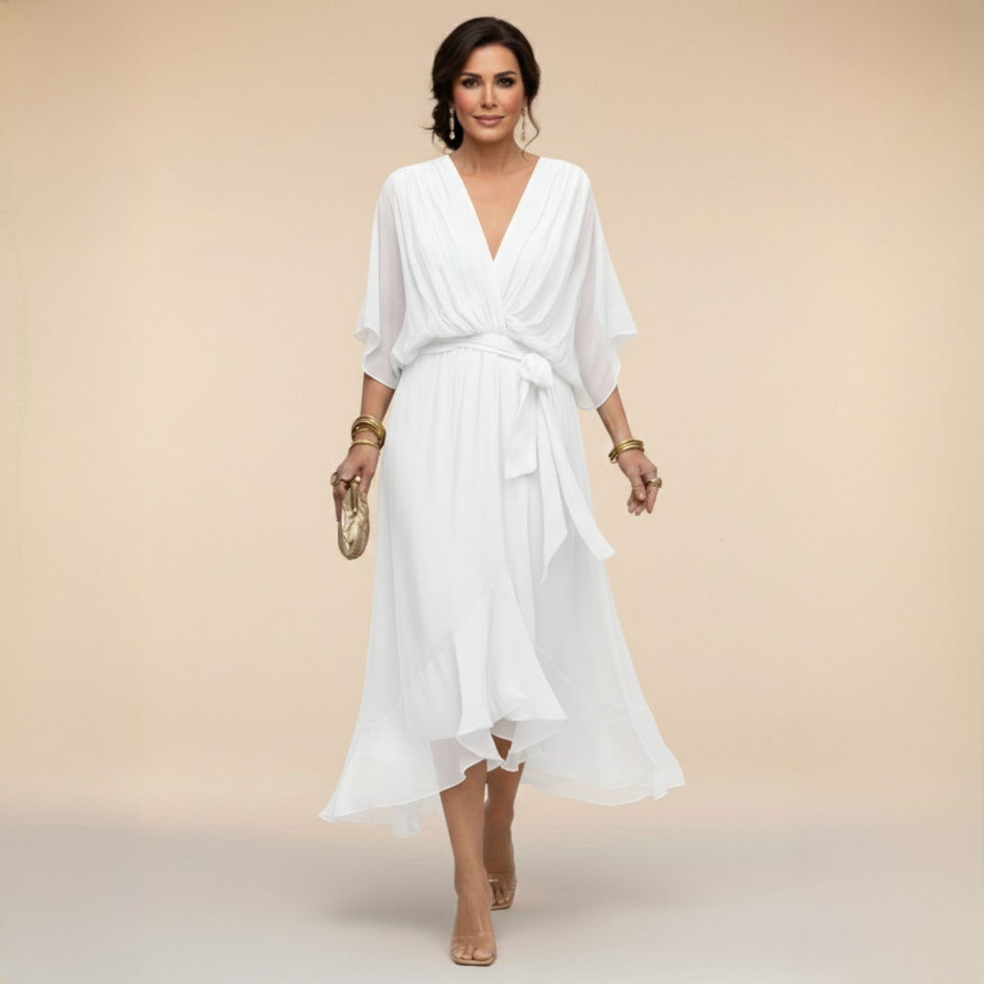 ROBE EN MOUSSELINE À COL V POUR FEMME