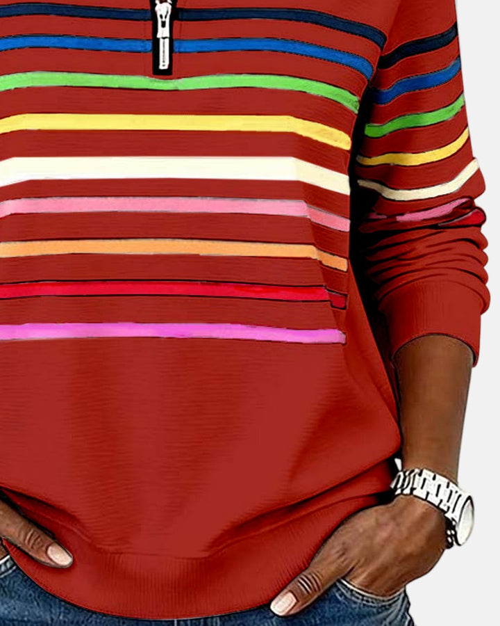 PULL RAYÉ À FERMETURE ÉCLAIR POUR FEMMES