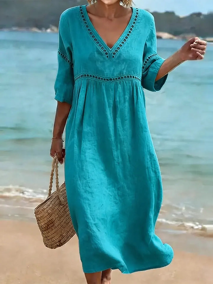 CHIC ROBE MIDI À COL EN V POUR FEMMES