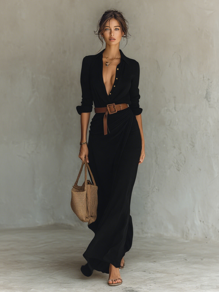 ROBE MAXI À CEINTURE POUR FEMMES