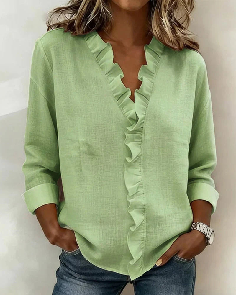 BLOUSE À COL VOLANTÉ EN V POUR FEMMES