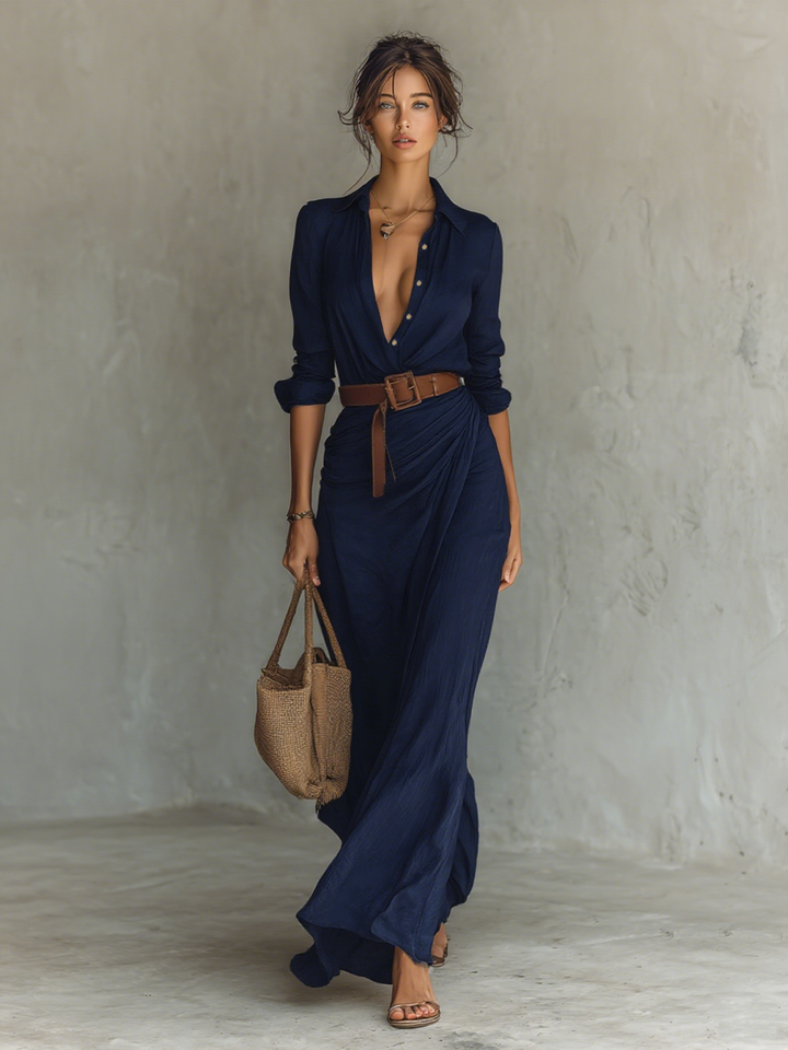 ROBE MAXI À CEINTURE POUR FEMMES