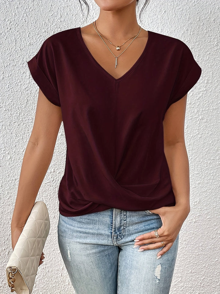 T-SHIRT À COL EN V ÉLÉGANT POUR FEMME