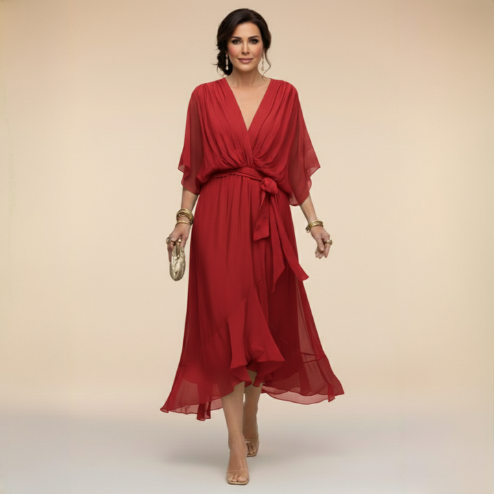 ROBE EN MOUSSELINE À COL V POUR FEMME