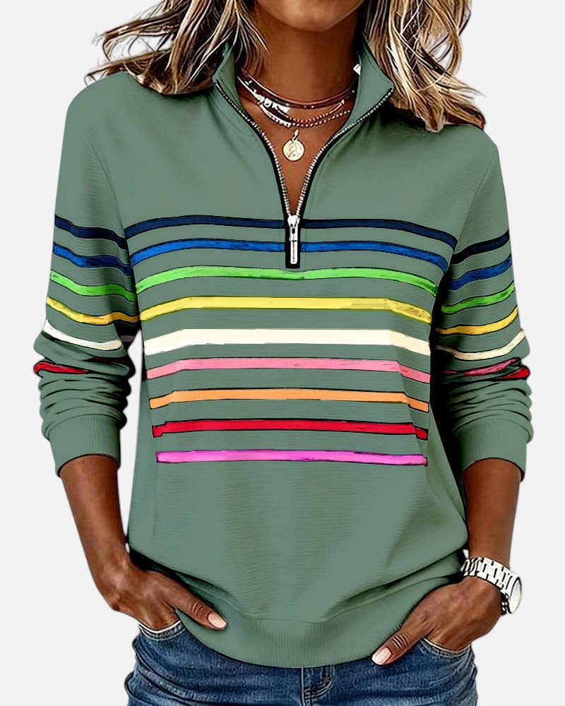 PULL RAYÉ À FERMETURE ÉCLAIR POUR FEMMES