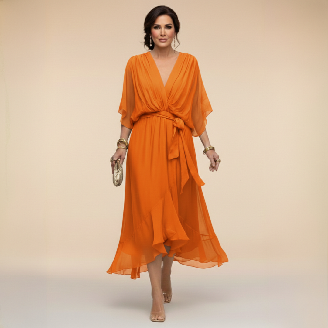 ROBE EN MOUSSELINE À COL V POUR FEMME