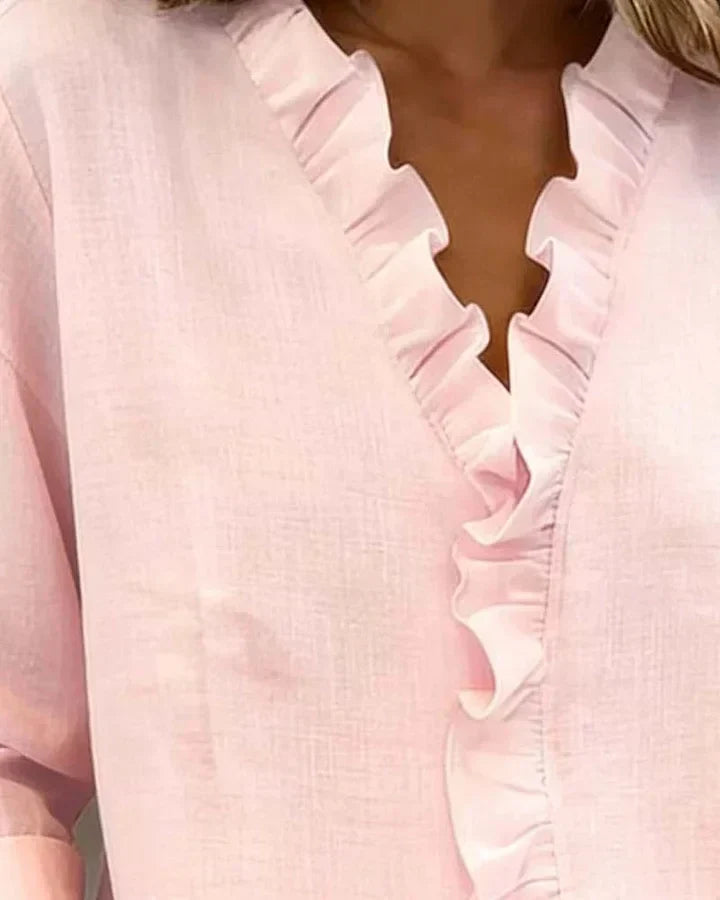 BLOUSE À COL VOLANTÉ EN V POUR FEMMES