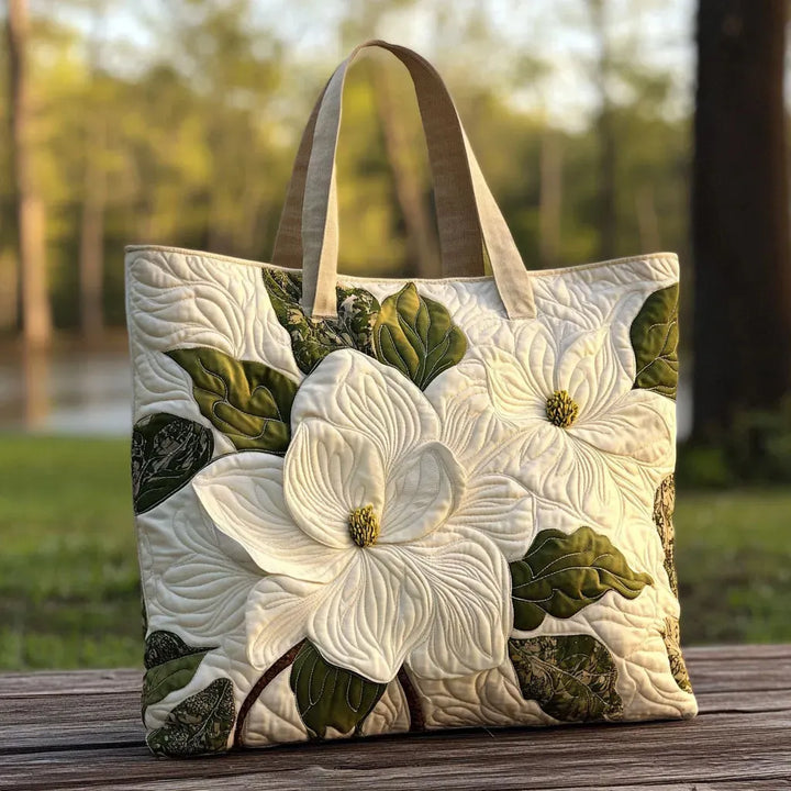 Ručně šitá prošívaná taška - Elegantní bílé lilie