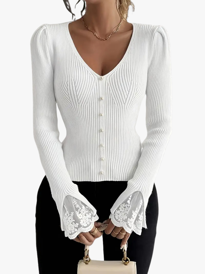 PULL À COL EN V ET CÔTES POUR FEMMES