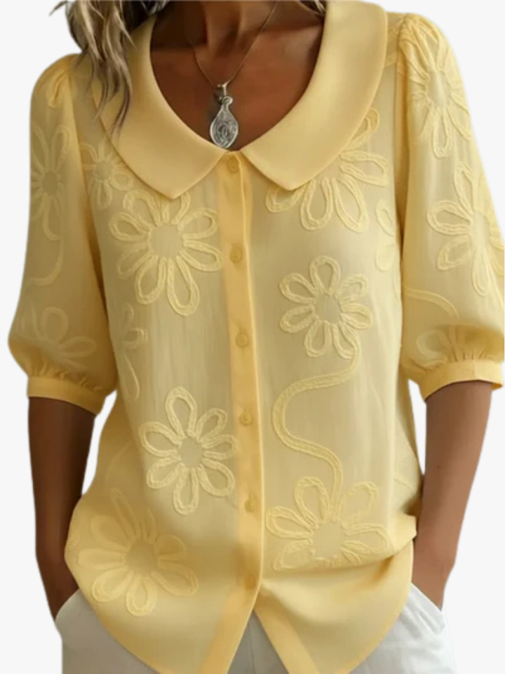 BLOUSE FLORALE COL ROND POUR FEMMES