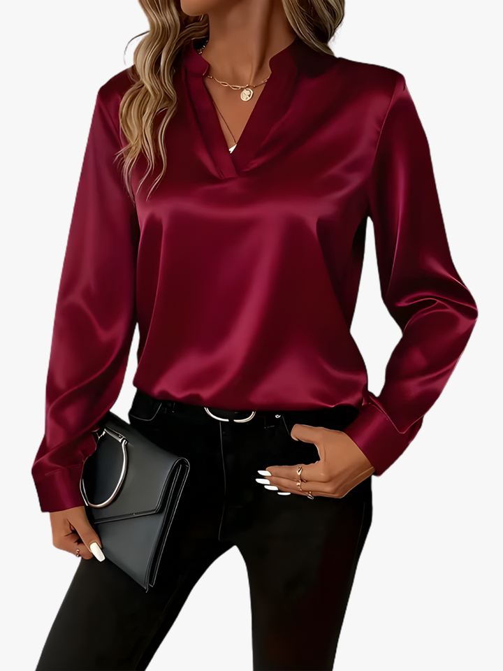 BLOUSE SATINÉE COL V POUR FEMMES