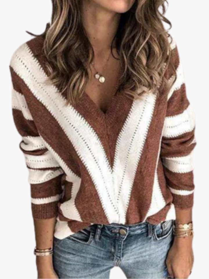 PULL RAYÉ COL V POUR FEMMES