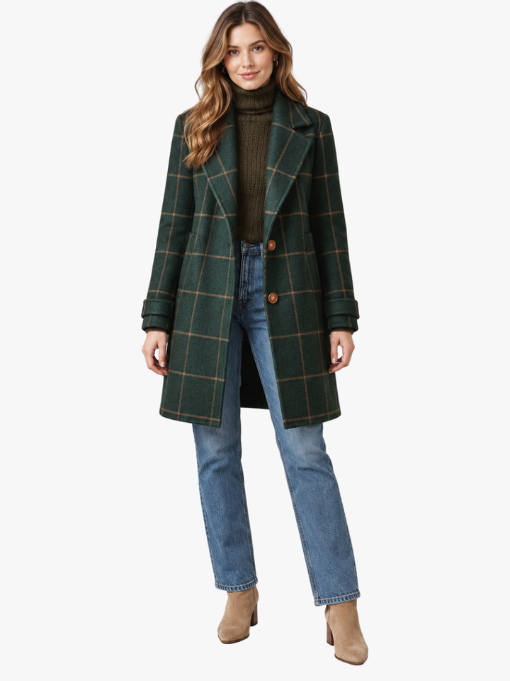 MANTEAU À CARREAUX À COUPE DROITE POUR FEMMES