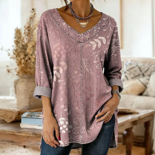 BLOUSE IMPRIMÉE COL V POUR FEMME