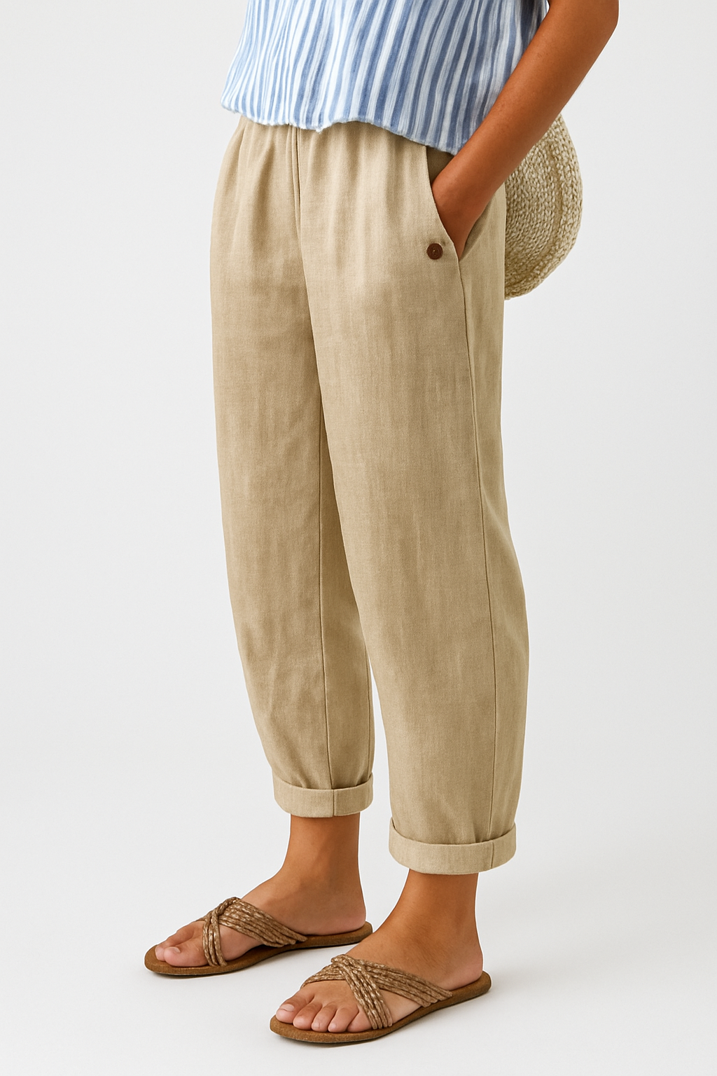 PANTALON FUSELÉ EN LIN MÉLANGÉ POUR FEMMES