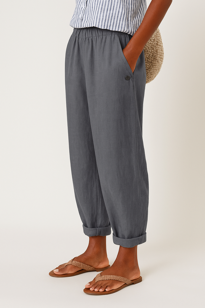 PANTALON FUSELÉ EN LIN MÉLANGÉ POUR FEMMES