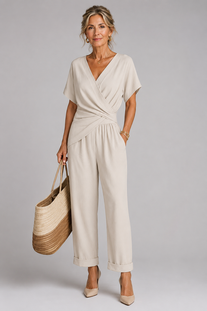 ENSEMBLE PANTALON LARGE STYLE WRAP POUR FEMMES