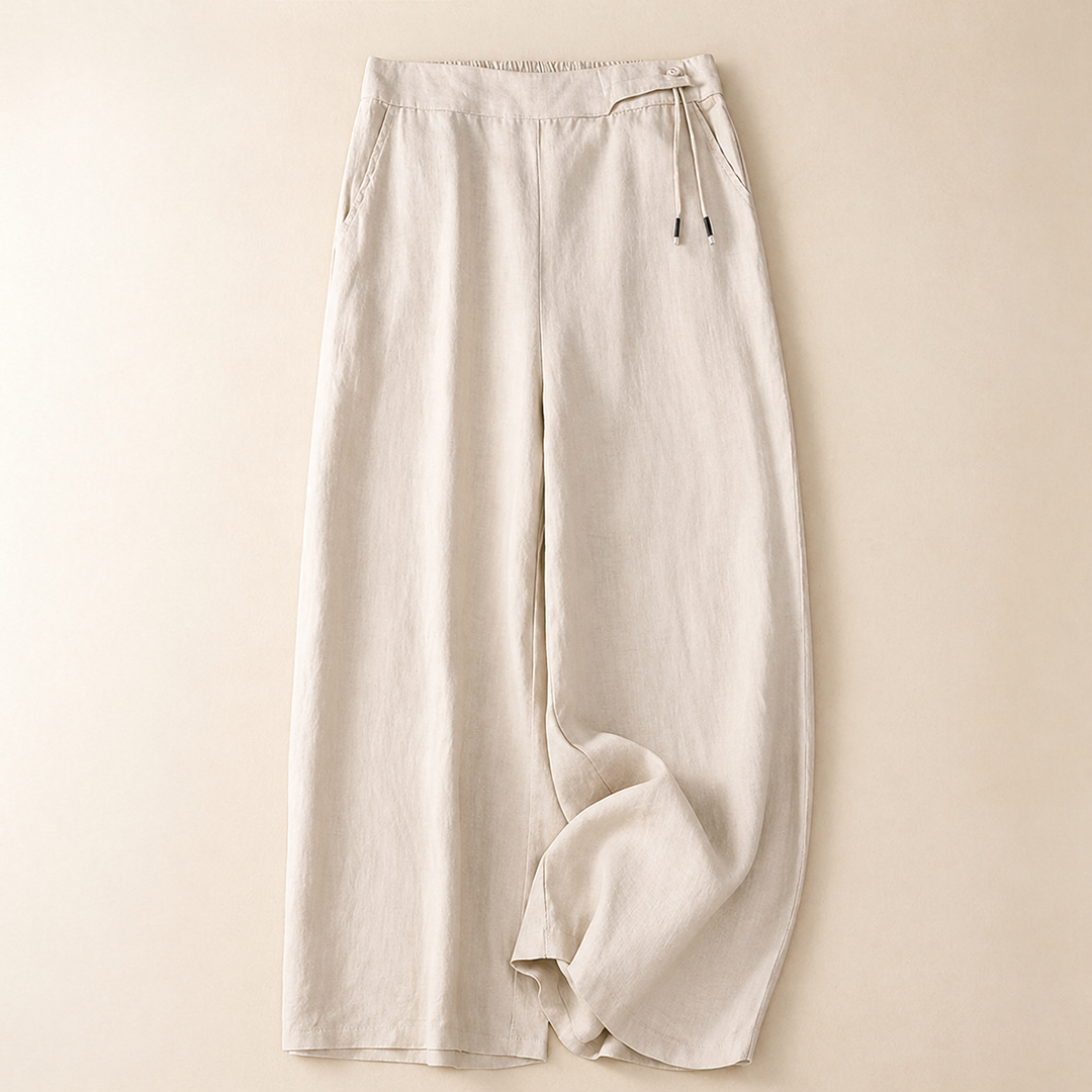 PANTALONS EN LIN À JAMBES LARGES POUR FEMMES