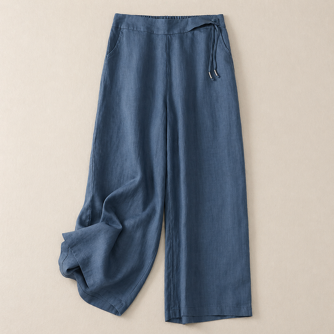 PANTALONS EN LIN À JAMBES LARGES POUR FEMMES