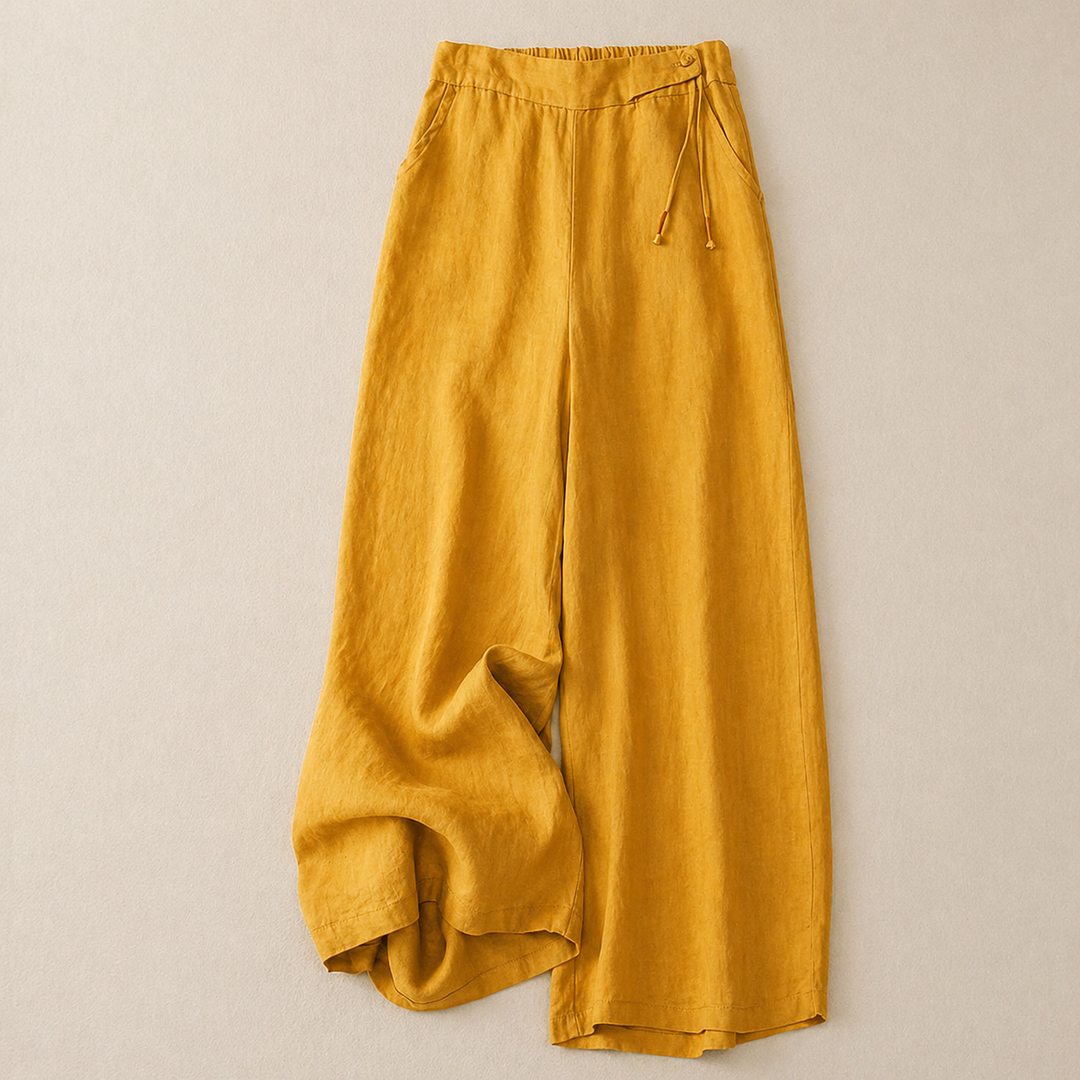 PANTALONS EN LIN À JAMBES LARGES POUR FEMMES