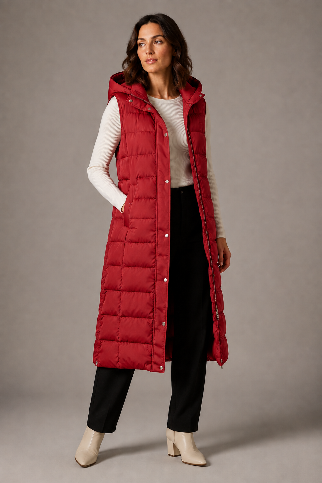 GILET LONGUE À CAPUCHE POUR FEMMES
